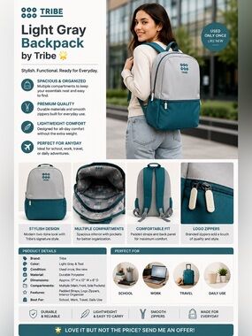 Light Gray Backpack by Tribe 🌟